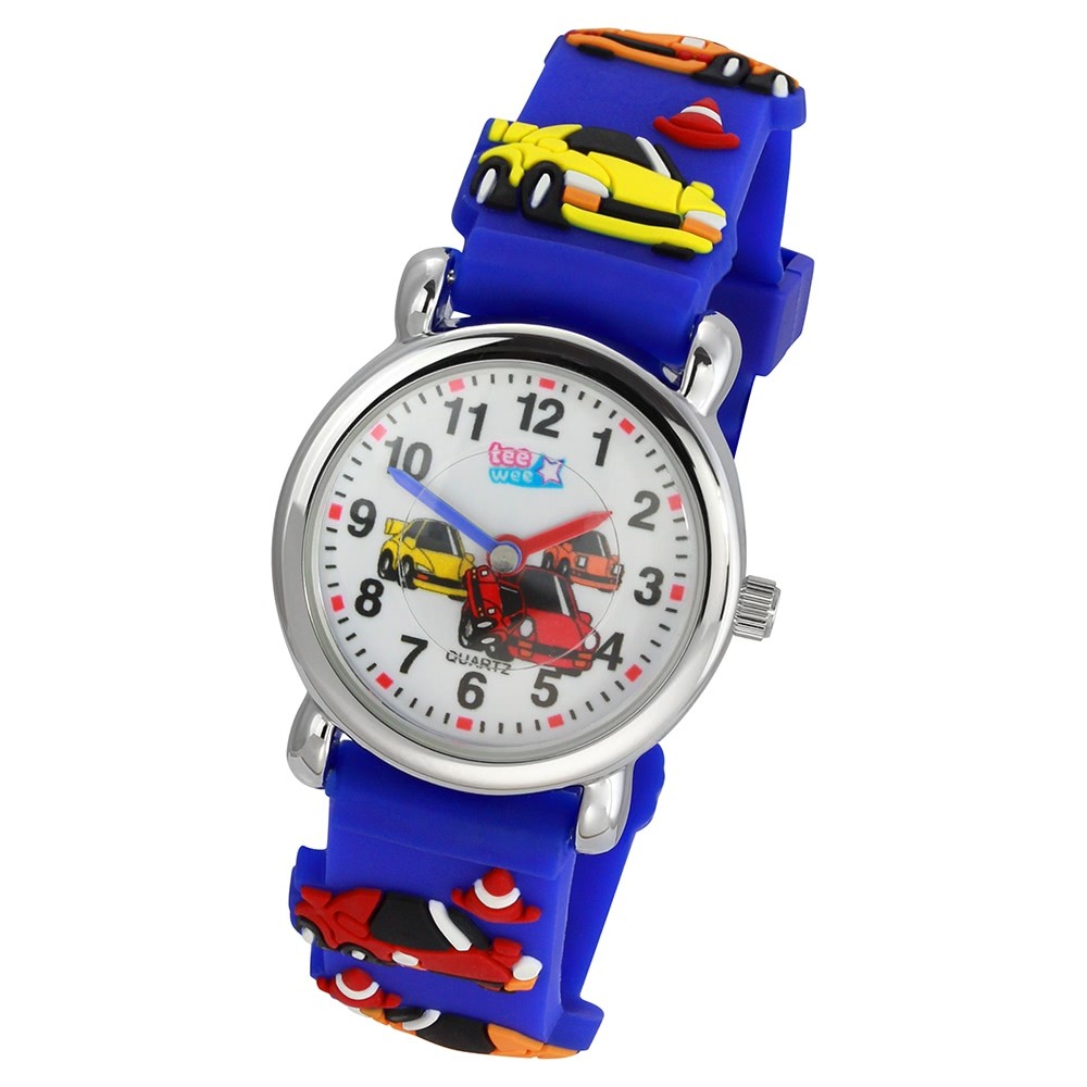 Tee-Wee Kinderuhr blau Autos 3D Kautschukband Kinder Uhren UW316B