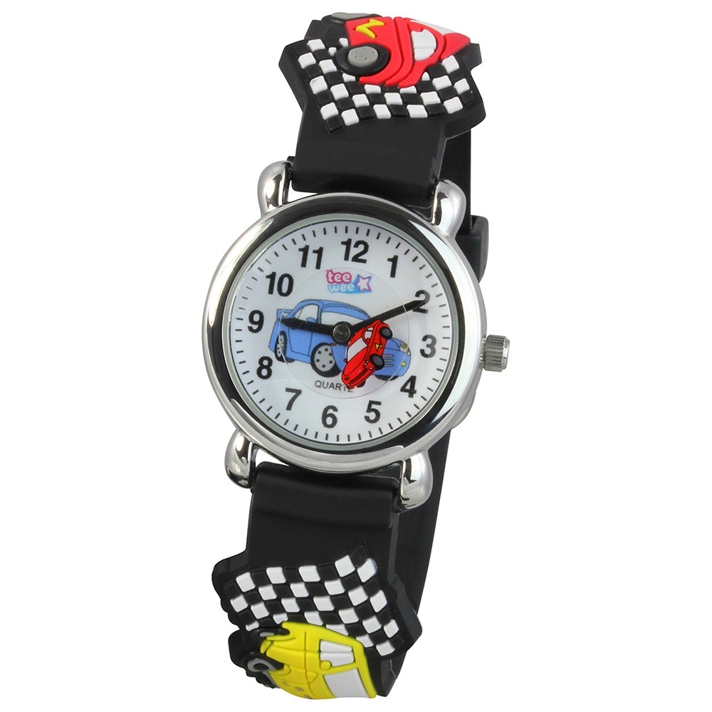 Tee-Wee Kinder Uhr 27mm Analog Rennauto Armband schwarz Kautschuk UW462S 