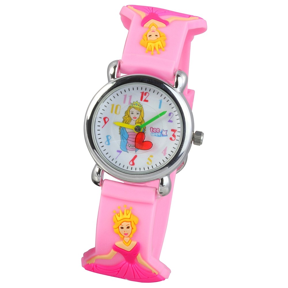 Tee-Wee Kinderuhr rosa Aschenbrödel 3D Kautschukband Kinder Uhren UW559A