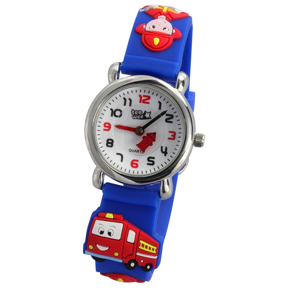 Tee-Wee Kinderuhr blau Feuerwehr 3D Kautschukband Kinder Uhren UW953B