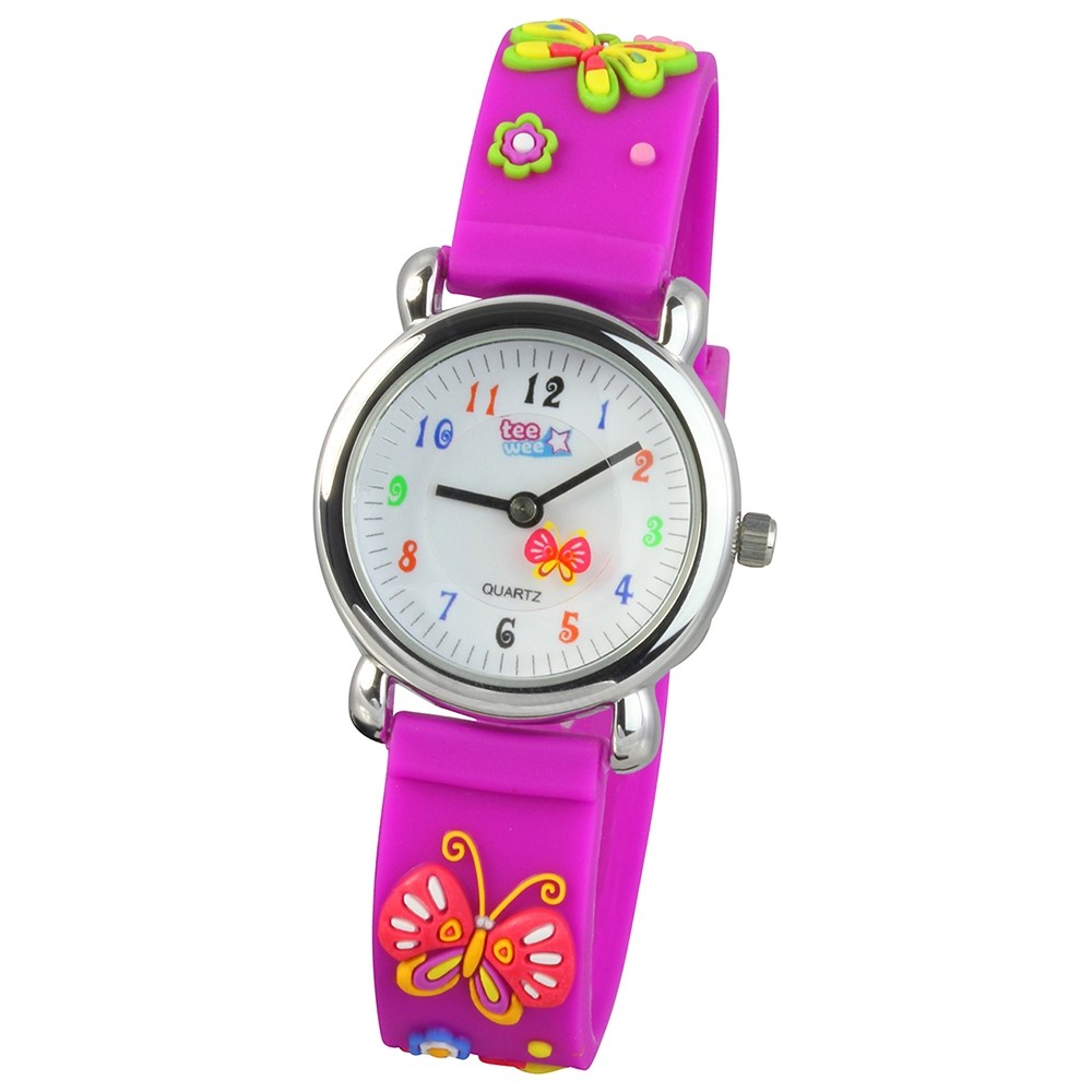 Tee-Wee Kinderuhr lila Schmetterling 3D Kautschukband Kinder Uhren UW985V