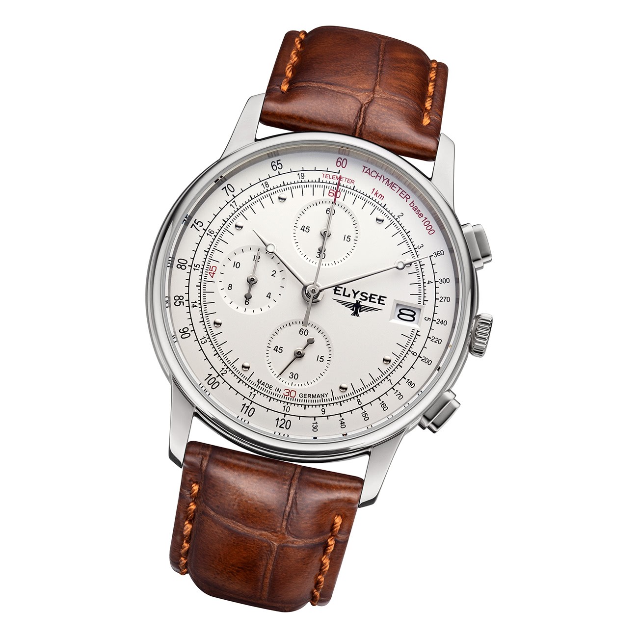 Elysee Herren Armbanduhr Heritage 11010 Chronograph Leder braun UYS11010