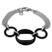 Amello Armband Keramik 3 Ringe schwarz Damen Edelstahlschmuck ESAX05S