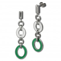 Amello Ohrstecker Oval Emaille grün/weiß Ohrringe Damen Stahl ESOG01G