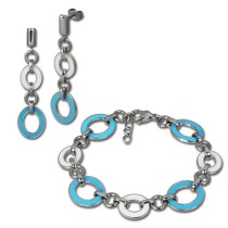 Amello Edelstahlschmuckset Emaille oval türkis Armband, Ohrringe ESSG08T