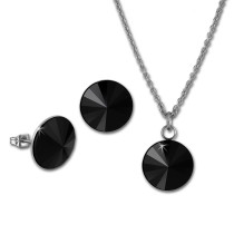 Amello Edelstahl Schmuckset Ohrring, Kette Zirkonias schwarz ESSS04S