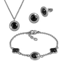 Amello Edelstahlschmuckset Keramik Rund Zirkonia Kette, Armband, Ohrring ESSX30S