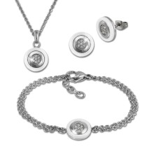 Amello Edelstahlschmuckset Keramik Rund Zirkonia Kette, Armband, Ohrring ESSX31W