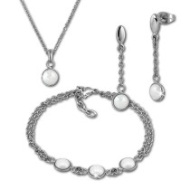 Amello Edelstahlschmuckset Halbkugel Keramik Kette, Armband, Ohrring ESSX36W