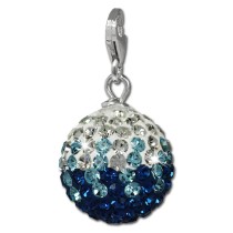 SilberDream Glitzer Charm Kugel blau/weiß Zirkonias GSC219B