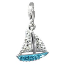 SilberDream Glitzer Charm Segelboot hellblau Zirkonia Kristalle GSC569H