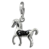 SilberDream Glitzer Charm Pferd schwarz Zirkonia Kristalle Anhänger GSC570S