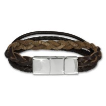 SilberDream Lederarmband braun Zierkordeln Leder Stahl Armband LAP001B