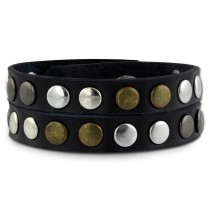 SilberDream Nieten-Lederarmband Wickeloptik schwarz Damen Leder Armband LAP088S