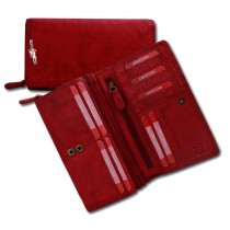 Geldbörse Großes Portemonnaie Querformat XXL Leder rot Brieftasche OPD410R