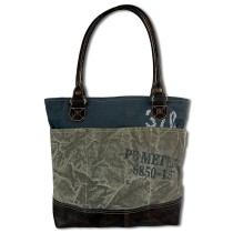 Sunsa Shopper Schultertasche Canvas Leder grau blau OTA501F