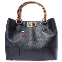 Florence Echtleder Damen schwarz Holz Henkeltasche OTF126S