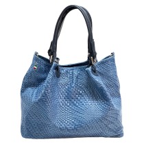 Florence Damen Handtasche Echtleder jeansblau Flechtmuster OTF163M