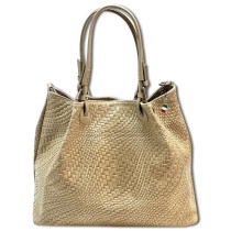 Florence Damen Handtasche Echtleder taupe Flechtmuster OTF163N