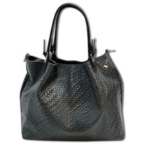 Florence Damen Handtasche Echtleder schwarz Flechtmuster OTF163S