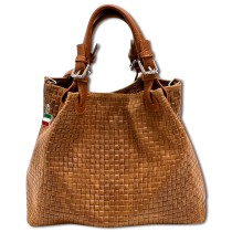 Florence Damen Handtasche Echtleder braun Flechtmuster OTF164C