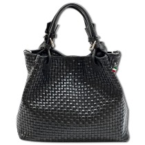 Florence Damen Handtasche Echtleder schwarz Flechtmuster OTF164S
