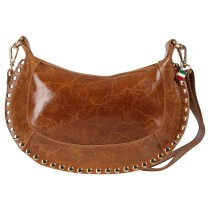 Florence Damen Satteltasche Nieten Echtleder hellbraun OTF196C5