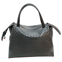 Florence Damen Handtasche Echtleder schwarz Flechtmuster OTF856S1