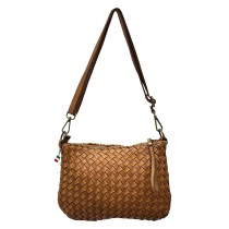 Florence Damen Umhängetasche geflochtenes Leder Tasche braun OTF859C5