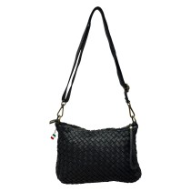Florence Damen Umhängetasche geflochtenes Leder Tasche schwarz OTF859S1