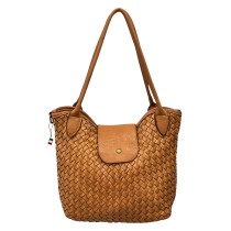 Florence Damen Schultertasche geflochtene Echtleder Tasche braun OTF862C5