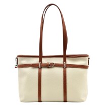 Florence Damen Schultertasche Echtleder Tasche beige, braun OTF865I4