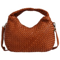 Florence Damen Schultertasche geflochten Echtleder Used Look braun OTF866C5