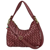 Florence Damen Umhängetasche geflochtenes Leder Tasche bordeaux OTF888D4