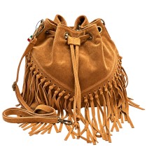 Florence Damen Schultertasche Fransen Wildleder mittelbraun OTF889C3