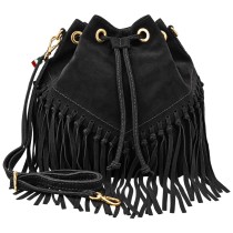 Florence Damen Schultertasche Fransen Wildleder schwarz OTF889S1