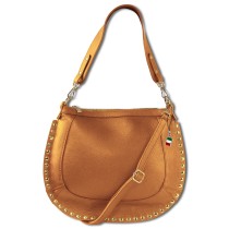Florence Damen Satteltasche Nieten Echtleder tan OTM105C
