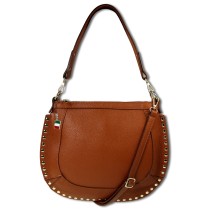 Florence Damen Schulter-Satteltasche mit Nieten Echtleder hellbraun OTM105N