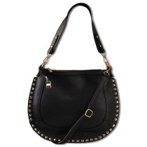 Florence Damen Satteltasche Nieten Echtleder schwarz OTM105S