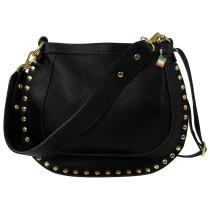 Florence Damen Schulter-Satteltasche mit Nieten Echtleder schwarz OTM113S