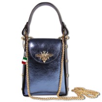 Florence Umhängetasche Biene Damen Handtasche Echtleder blau metallic OTM802M