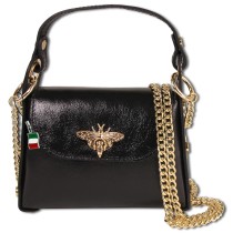 Florence Umhängetasche Biene Damen Handtasche Echtleder metallic schwarz OTM805M