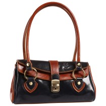 Toscanto Damen Schultertasche Leder Tasche dunkelblau braun OTT881SB6