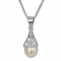SilberDream Halskette Süßwasser Perle weiß Zirkonias 925 Silber Damen SDK1528W