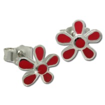 Kinder Ohrring Blume rot Silber Ohrstecker Kinderschmuck TW SDO209R