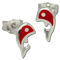 Kinder Ohrring Delfin rot Silber Ohrstecker Kinderschmuck TW SDO212R