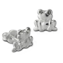 Kinder Ohrring Frosch weiß Silber Ohrstecker Kinderschmuck TW SDO8022W