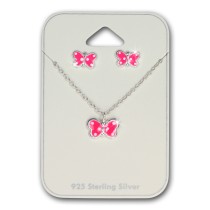 TW Kinder Schmuck Schmetterling pink Ohrstecker und Kette 925 Silber SDS807