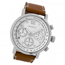 Oozoo Herren Armbanduhr silber Timepieces Quarz C9455 Lederarmband braun UOC9455