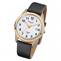 Regent Herren-Armbanduhr F-687 Titan-Uhr Leder-Armband schwarz URF687
